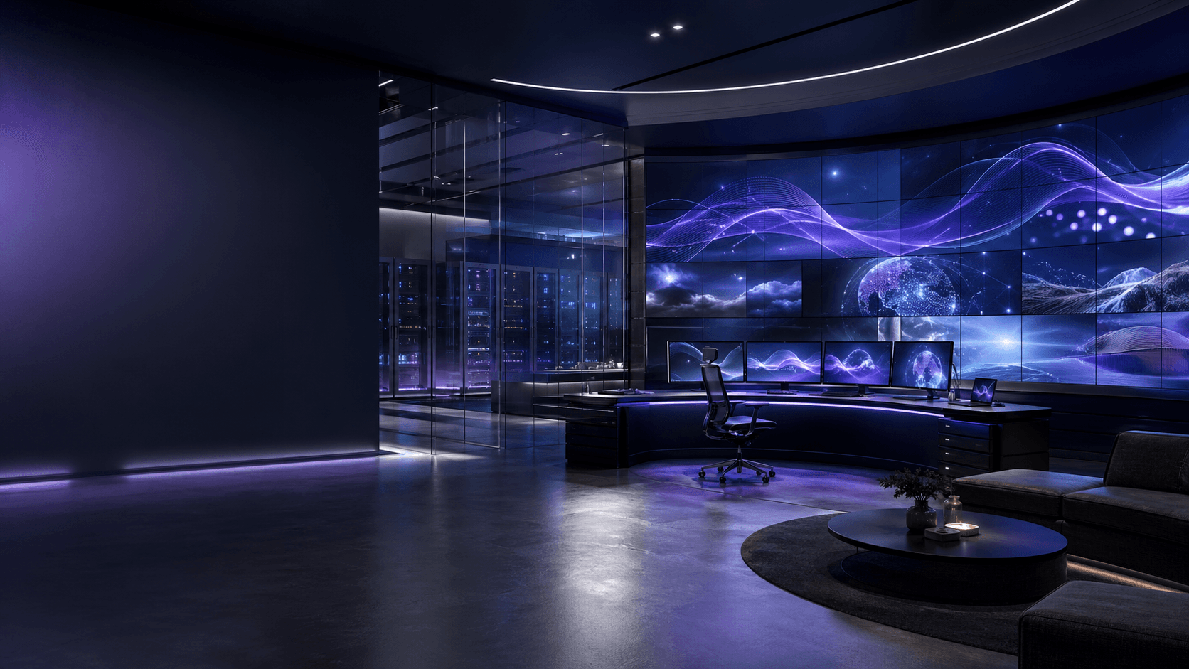 Premium multimedia systems control room with digital display walls