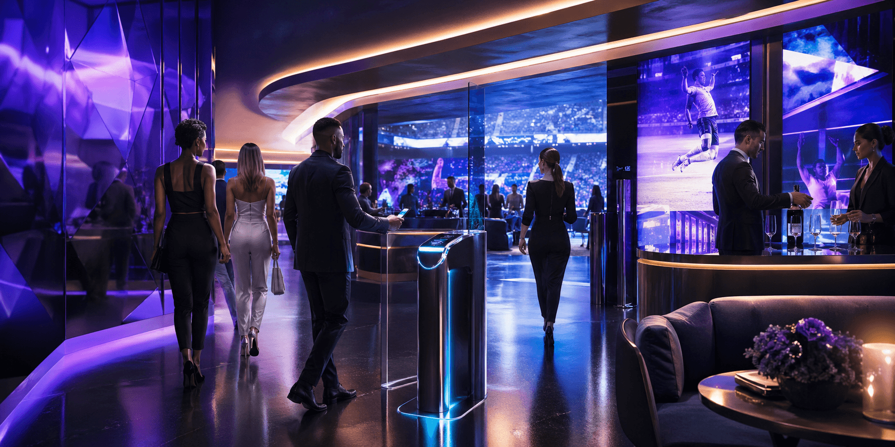 Elite event access experience inside a modern sports club venue